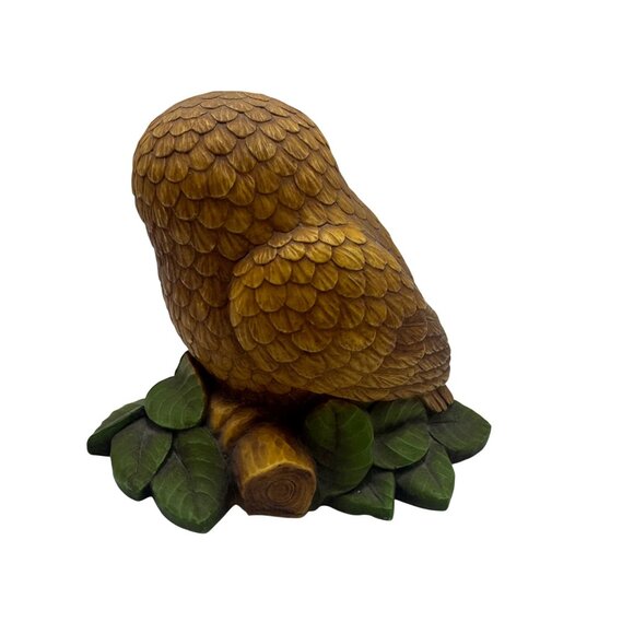 Hand-Painted Resin Owl Figurine On Leaf Base - Picture 3 of 5